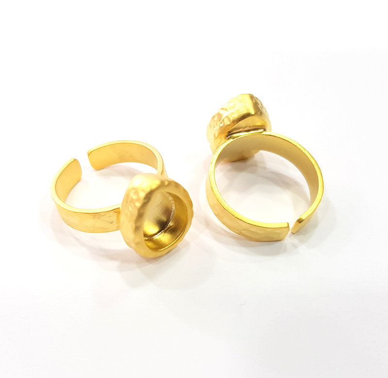 Gold Ring Blank Setting Cabochon Base inlay Ring Hammered Mounting Adjustable Ring Bezel (10x8mm blank ) Gold Plated Metal G16145