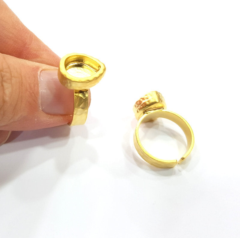 Gold Ring Blank Setting Cabochon Base inlay Ring Hammered Mounting Adjustable Ring Bezel (10x8mm blank ) Gold Plated Metal G16145