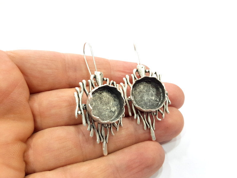 Earring Blank Base Settings Silver Resin Blank Cabochon Base inlay Blank Mountings Antique Silver Plated Brass (15mm blank) 1 Set  G16148