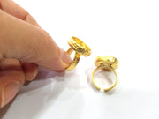 Gold Ring Blank Setting Cabochon Base inlay Ring Hammered Mounting Adjustable Ring Bezel (16mm blank ) Gold Plated Metal G16151