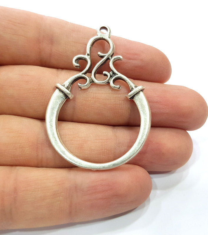 2 Silver Charms Antique Silver Plated Charms (52x35mm)  G16156