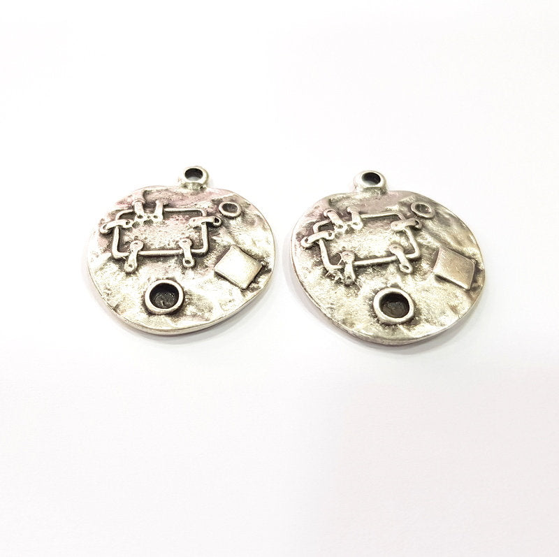 2 Silver Charms Antique Silver Plated Charms (29mm)  G16164