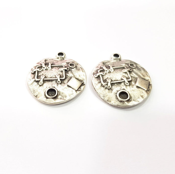 2 Silver Charms Antique Silver Plated Charms (29mm)  G16164