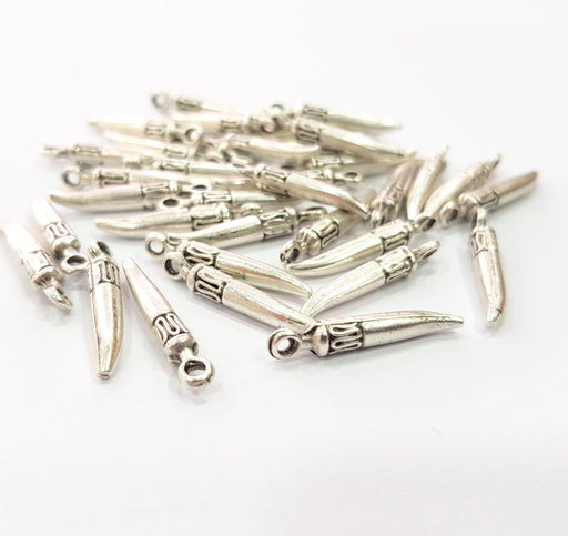 10 Silver Charms Antique Silver Plated Charms (24x4mm)  G16165