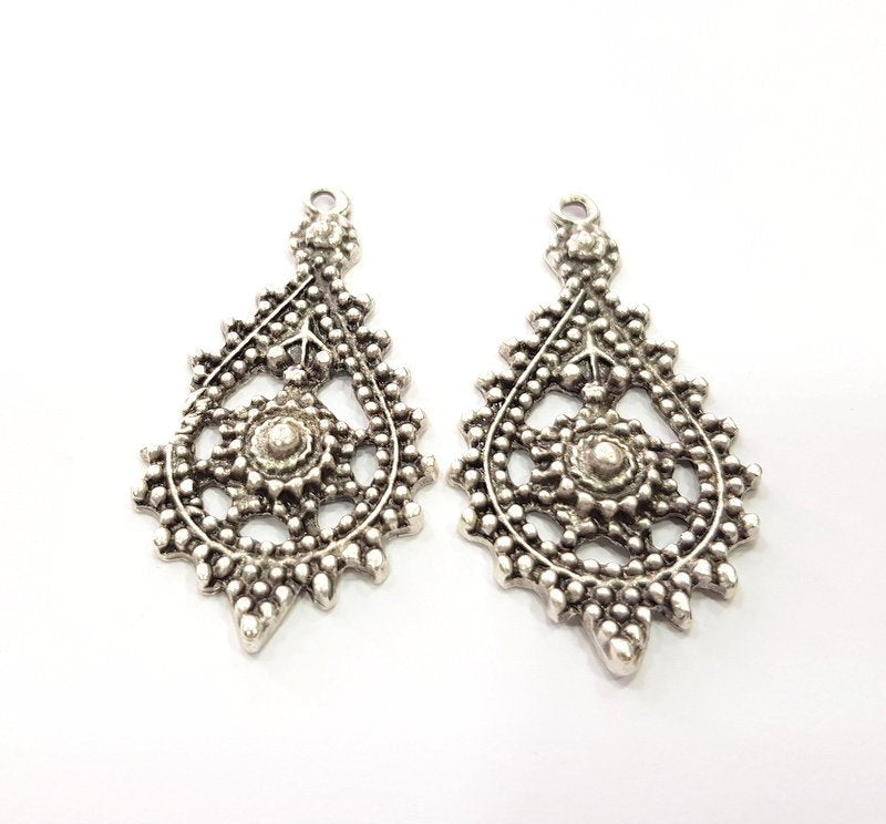 2 Silver Charms Antique Silver Plated Charms (51x28mm)  G16455