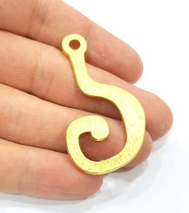 2 Gold Hook Pendant Charm Gold Plated Charms  (53x31mm)  G10013