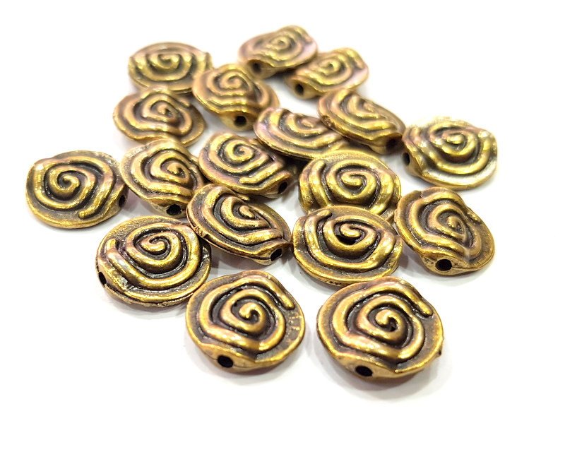 5 Spiral Beads 12 mm Antique Bronze Plated Metal  G16177