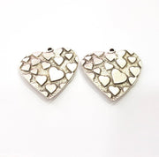 2 Heart Charms Antique Silver Plated Charms (30mm)  G16182
