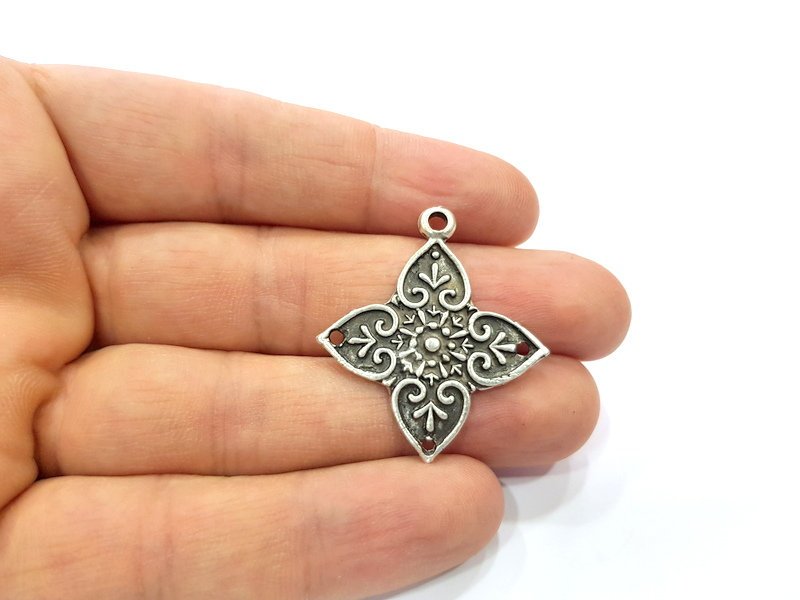 2 Silver Charms Connector Findings Antique Silver Plated Metal Charms (36x33mm)  G16302