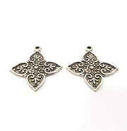 2 Silver Charms Connector Findings Antique Silver Plated Metal Charms (36x33mm)  G16302