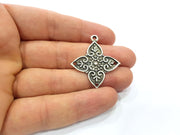 2 Silver Charms Connector Findings Antique Silver Plated Metal Charms (36x33mm)  G16302