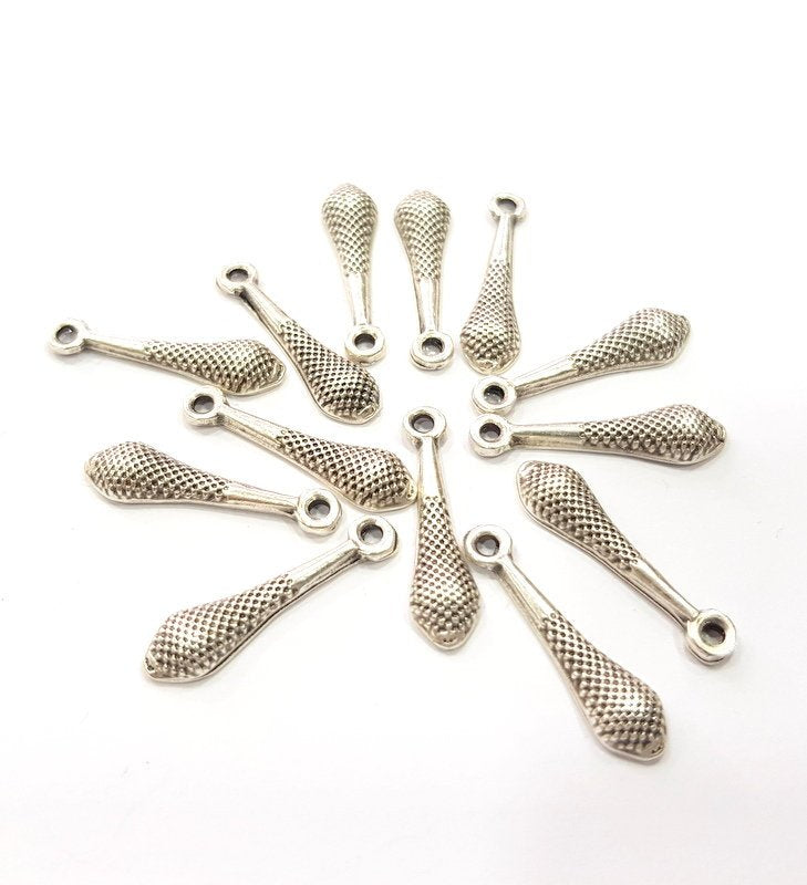 10 Silver Charms Antique Silver Plated Charms (24x6mm)  G16187