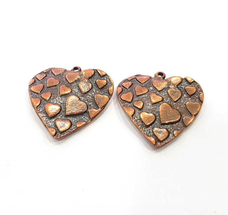 2 Heart Charm Antique Copper Charm (29mm) G16209