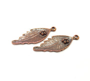 2 Feather Charm Antique Copper Charm (45x17mm) G16211