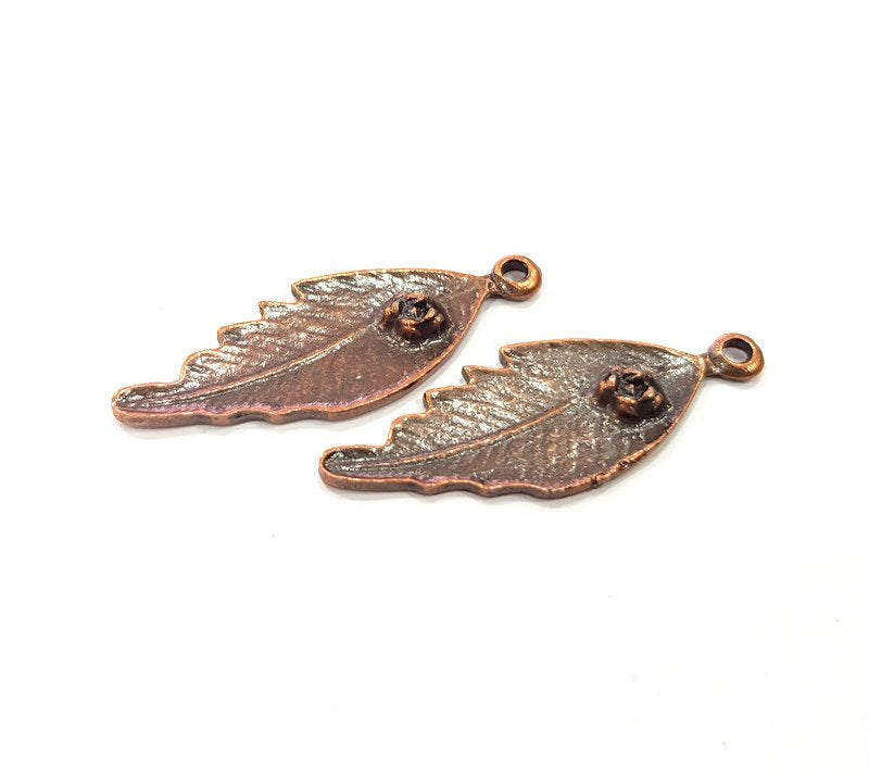 2 Feather Charm Antique Copper Charm (45x17mm) G16211