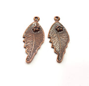 2 Feather Charm Antique Copper Charm (45x17mm) G16211