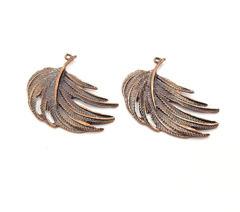 2 Feather Charm Antique Copper Charm (42x29mm) G16219