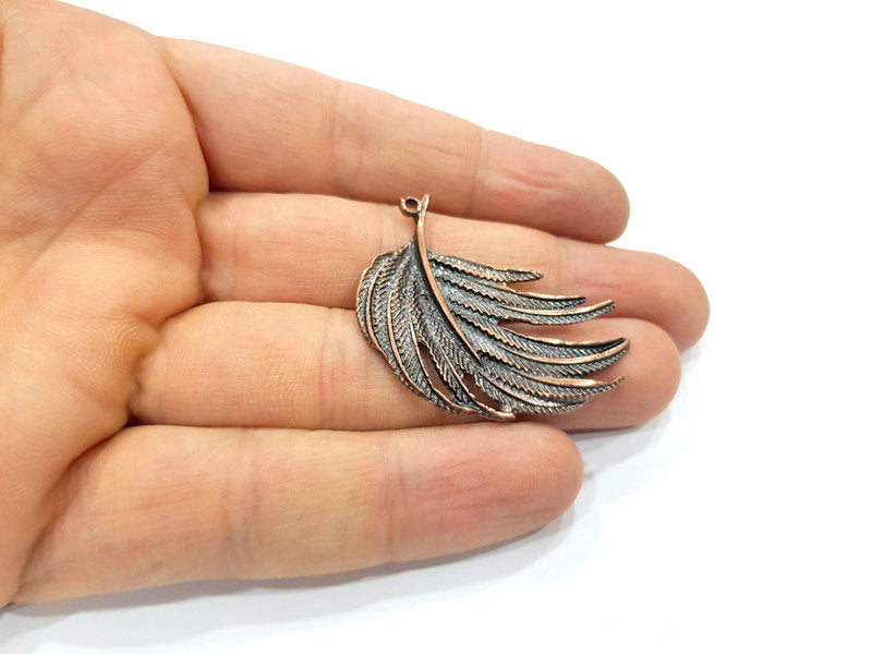 2 Feather Charm Antique Copper Charm (42x29mm) G16219