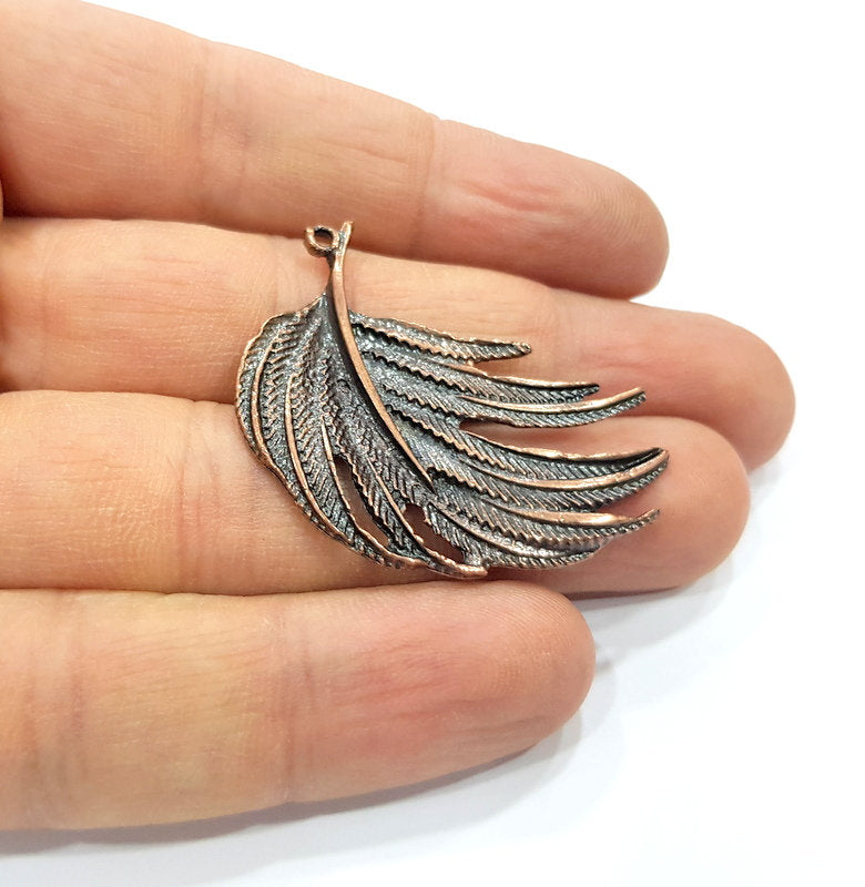 2 Feather Charm Antique Copper Charm (42x29mm) G16219