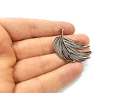 2 Feather Charm Antique Copper Charm (42x29mm) G16219