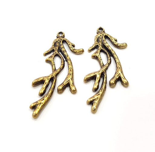 4 Coral Charm Antique Bronze Charm Antique Bronze Plated Metal  (44x19mm) G16232