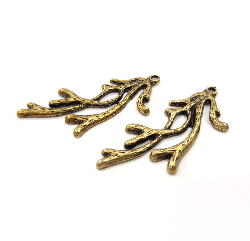 4 Coral Charm Antique Bronze Charm Antique Bronze Plated Metal  (44x19mm) G16232