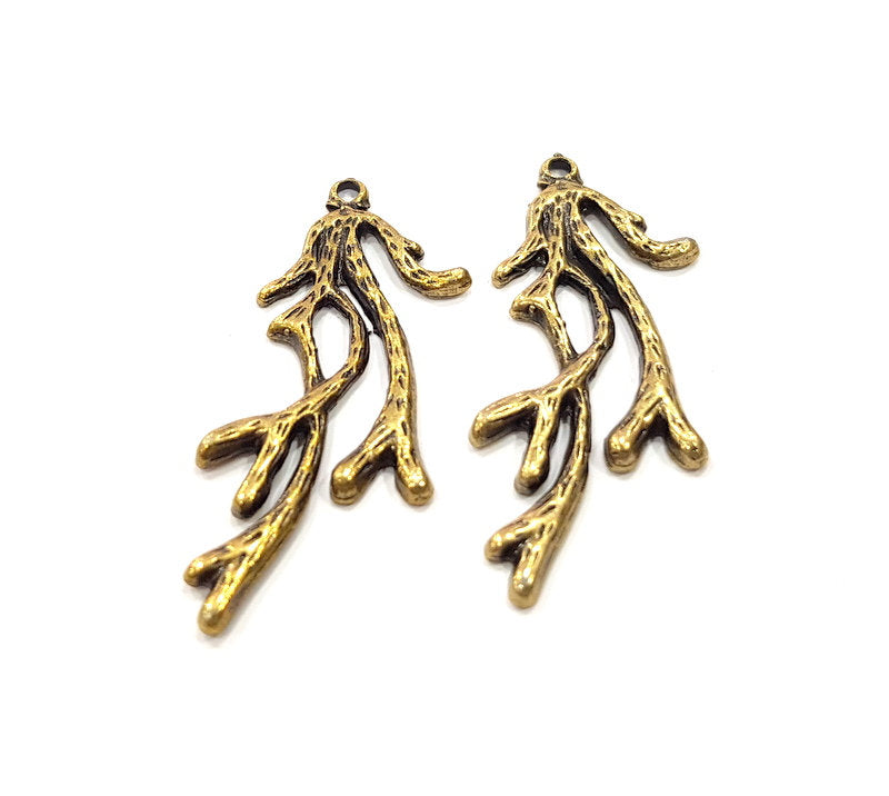 4 Coral Charm Antique Bronze Charm Antique Bronze Plated Metal  (44x19mm) G16232