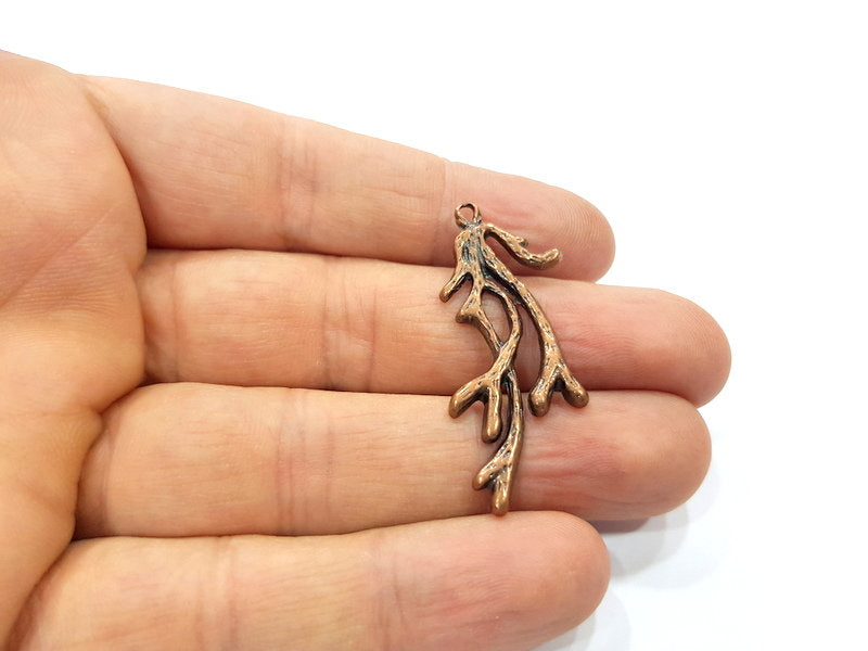 4 Coral Charm Antique Copper Charm (44x18mm) G16237