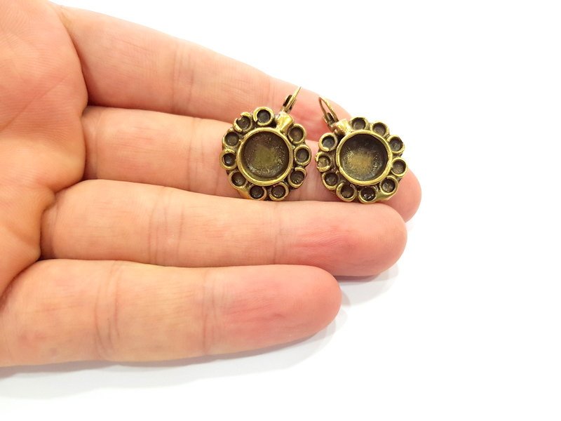Earring Blank Backs Antique Bronze Resin Base inlay Cabochon Mountings Setting Antique Bronze Plated Brass (10mm blank) 1 pair G15425