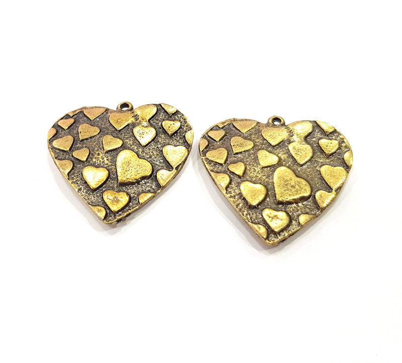 2 Heart Charm Antique Bronze Charm (25mm) G16249