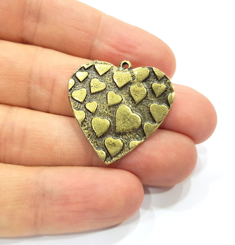 2 Heart Charm Antique Bronze Charm (25mm) G16249