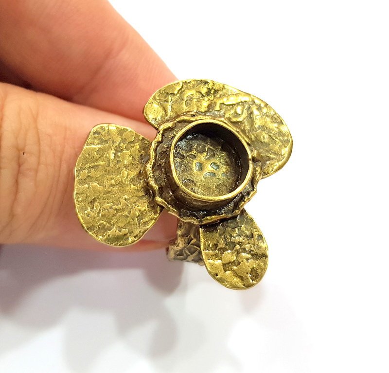Clover Ring Blank Backs Ring Setting inlay Blank Mosaic Bezel Base Cabochon Mountings (10mm Blank)Antique Bronze Plated Brass G15428