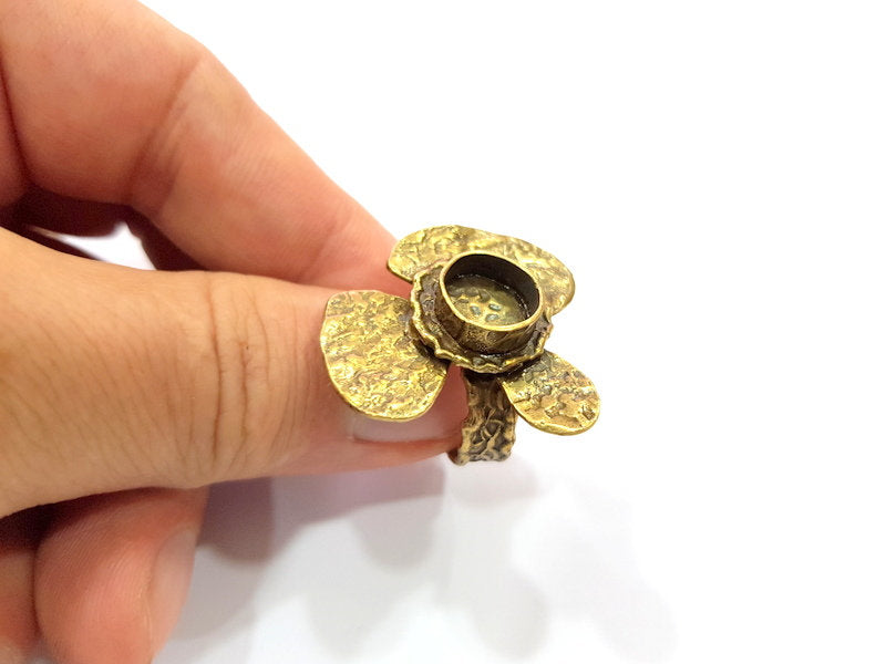 Clover Ring Blank Backs Ring Setting inlay Blank Mosaic Bezel Base Cabochon Mountings (10mm Blank)Antique Bronze Plated Brass G15428