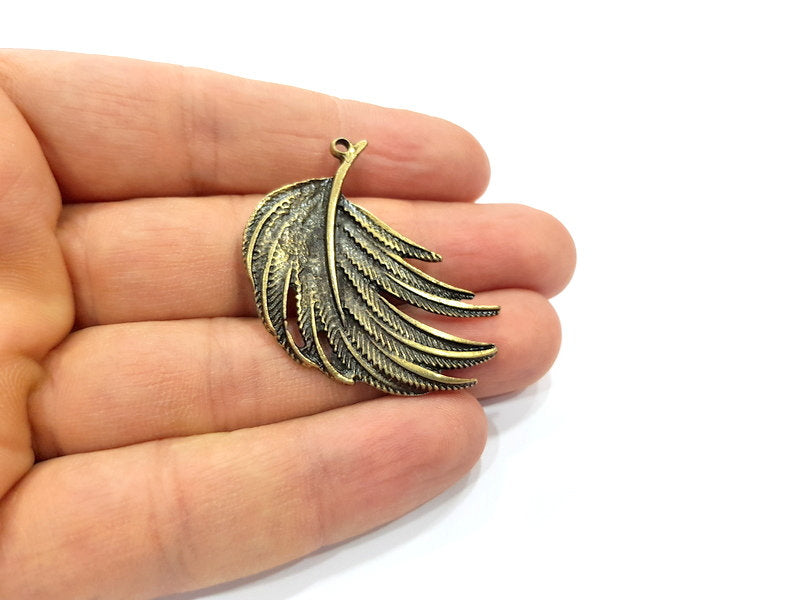 2 Feather Charm Antique Bronze Charm (42x38mm) G16258
