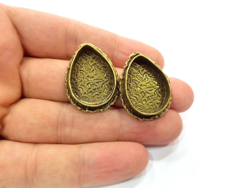 Earring Blank Backs Antique Bronze Resin Base inlay Cabochon Mountings Setting Antique Bronze Plated Brass (25x18mm blank) 1 pair G15429