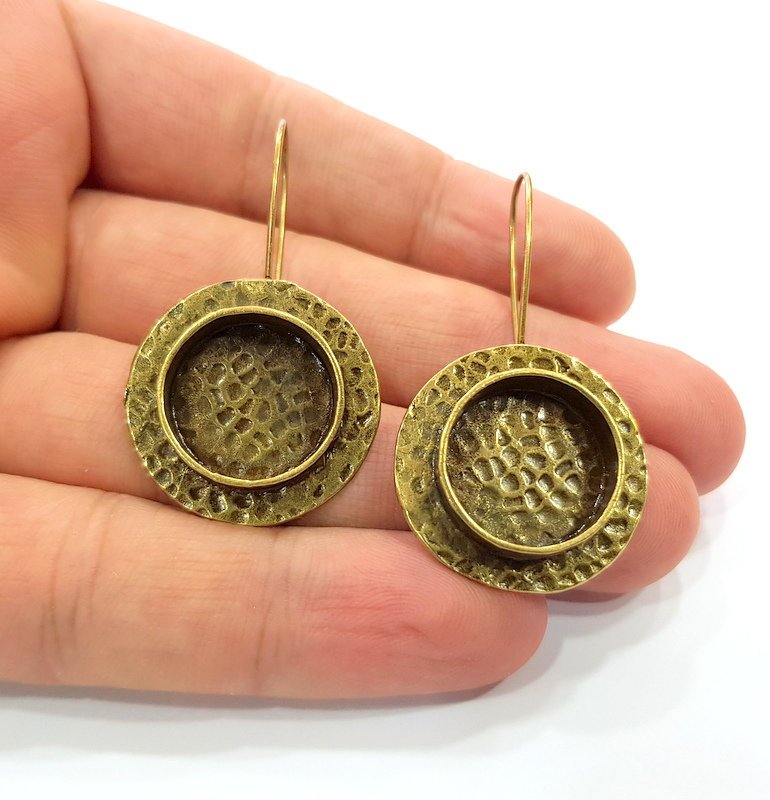 Earring Blank Backs Antique Bronze Resin Base inlay Cabochon Mountings Setting Antique Bronze Plated Brass (16mm blank) 1 pair G15430