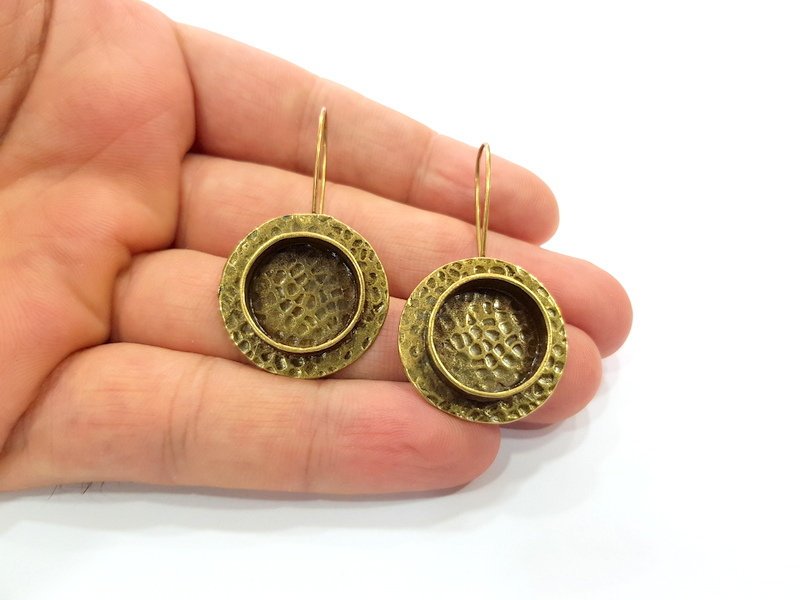Earring Blank Backs Antique Bronze Resin Base inlay Cabochon Mountings Setting Antique Bronze Plated Brass (16mm blank) 1 pair G15430