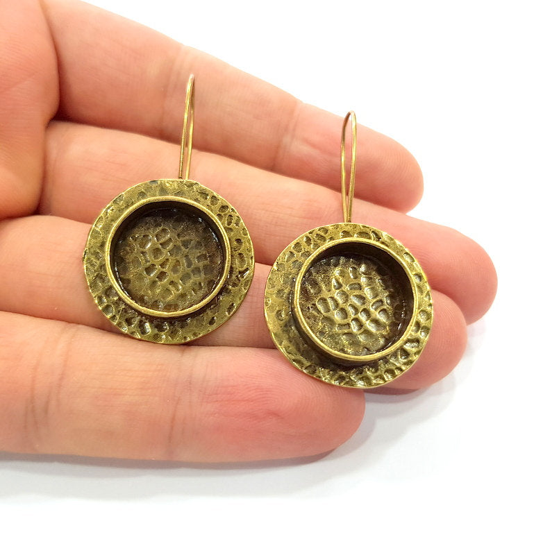Earring Blank Backs Antique Bronze Resin Base inlay Cabochon Mountings Setting Antique Bronze Plated Brass (16mm blank) 1 pair G15430