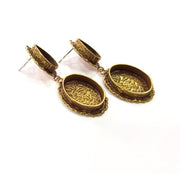 Earring Blank Backs Antique Bronze Resin Base inlay Cabochon Mountings Antique Bronze Plated Brass (20x15+14x10mm blank)  1 pair G15433
