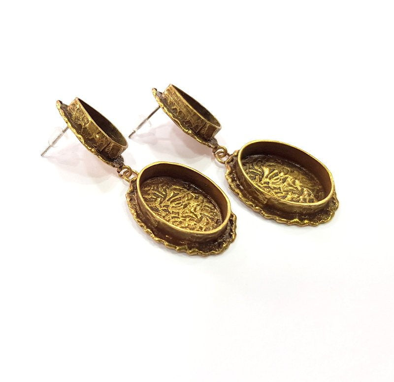 Earring Blank Backs Antique Bronze Resin Base inlay Cabochon Mountings Antique Bronze Plated Brass (20x15+14x10mm blank)  1 pair G15433