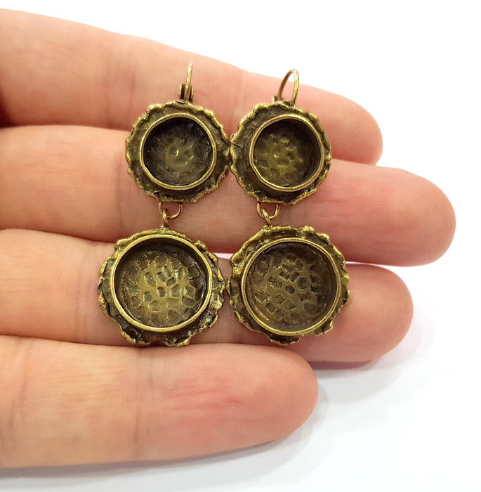 Earring Blank Backs Antique Bronze Resin Base inlay Cabochon Mountings Antique Bronze Plated Brass (14+10mm blank)  1 pair G15436