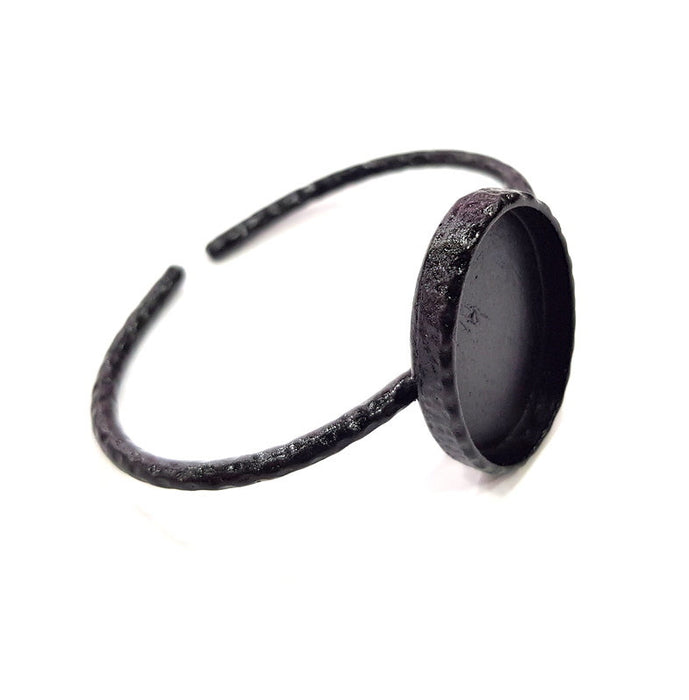 Black Bracelet Blank Cuff Bezel Resin Bangle inlay Blank Glass Cabochon Base Bezel Hammered Adjustable Black Bracelet (30x22mm ) G16272