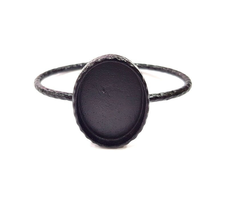 Black Bracelet Blank Cuff Bezel Resin Bangle inlay Blank Glass Cabochon Base Bezel Hammered Adjustable Black Bracelet (30x22mm ) G16272