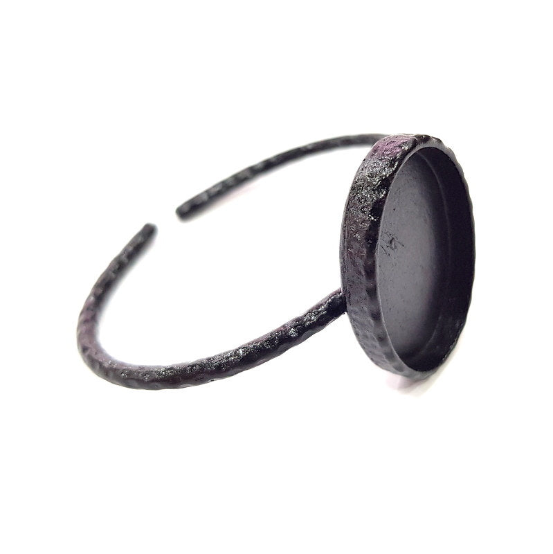 Black Bracelet Blank Cuff Bezel Resin Bangle inlay Blank Glass Cabochon Base Bezel Hammered Adjustable Black Bracelet (30x22mm ) G16272