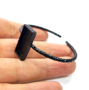 Black Bracelet Blank Cuff Bezel Resin Bangle inlay Blank Glass Cabochon Base Bezel Hammered Adjustable Black Bracelet (25x10mm ) G16273