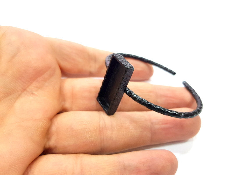 Black Bracelet Blank Cuff Bezel Resin Bangle inlay Blank Glass Cabochon Base Bezel Hammered Adjustable Black Bracelet (25x10mm ) G16273