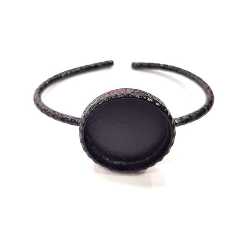 Black Bracelet Blank Cuff Bezel Resin Bangle inlay Blank Glass Cabochon Base Bezel Hammered Adjustable Black Bracelet (25mm ) G16274