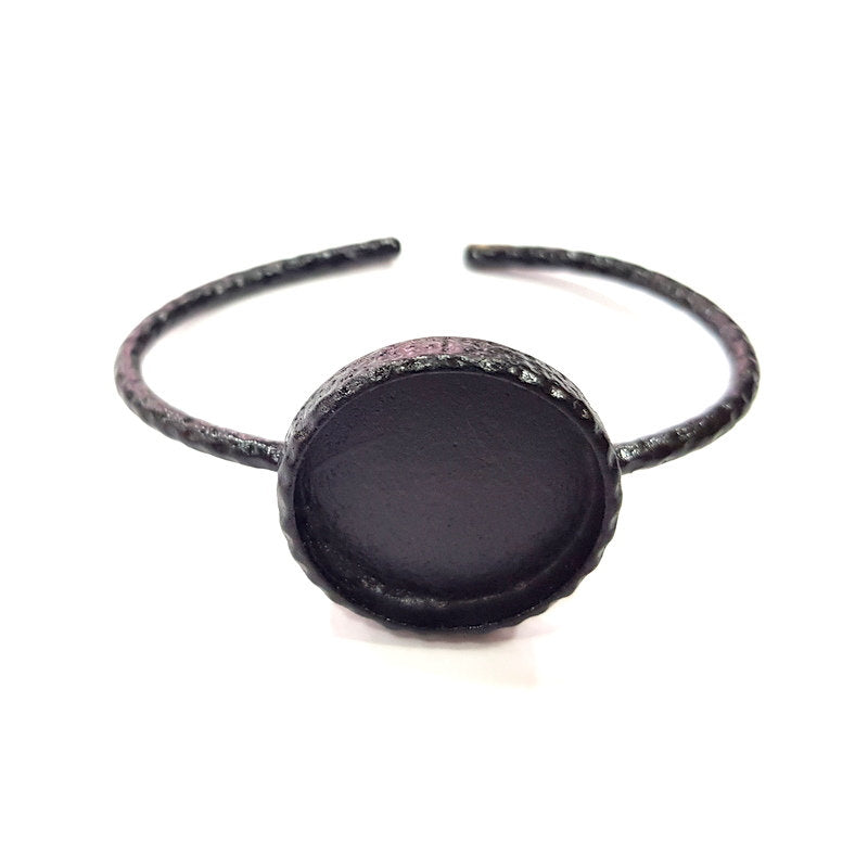 Black Bracelet Blank Cuff Bezel Resin Bangle inlay Blank Glass Cabochon Base Bezel Hammered Adjustable Black Bracelet (25mm ) G16274