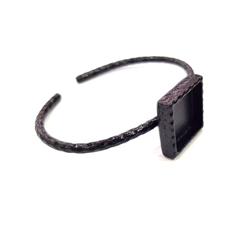 Black Bracelet Blank Cuff Bezel Resin Bangle inlay Blank Glass Cabochon Base Bezel Hammered Adjustable Black Bracelet (16x16mm ) G16278