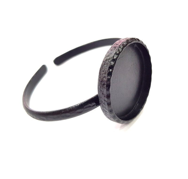 Black Bracelet Blank Cuff Bezel Resin Bangle inlay Blank Glass Cabochon Base Bezel Hammered Adjustable Black Bracelet (30mm ) G16280